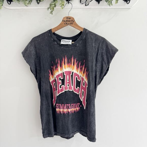 BERENICE Eflam Beach Logolu Fire Graphic T Shirt TS - Picture 1 of 4